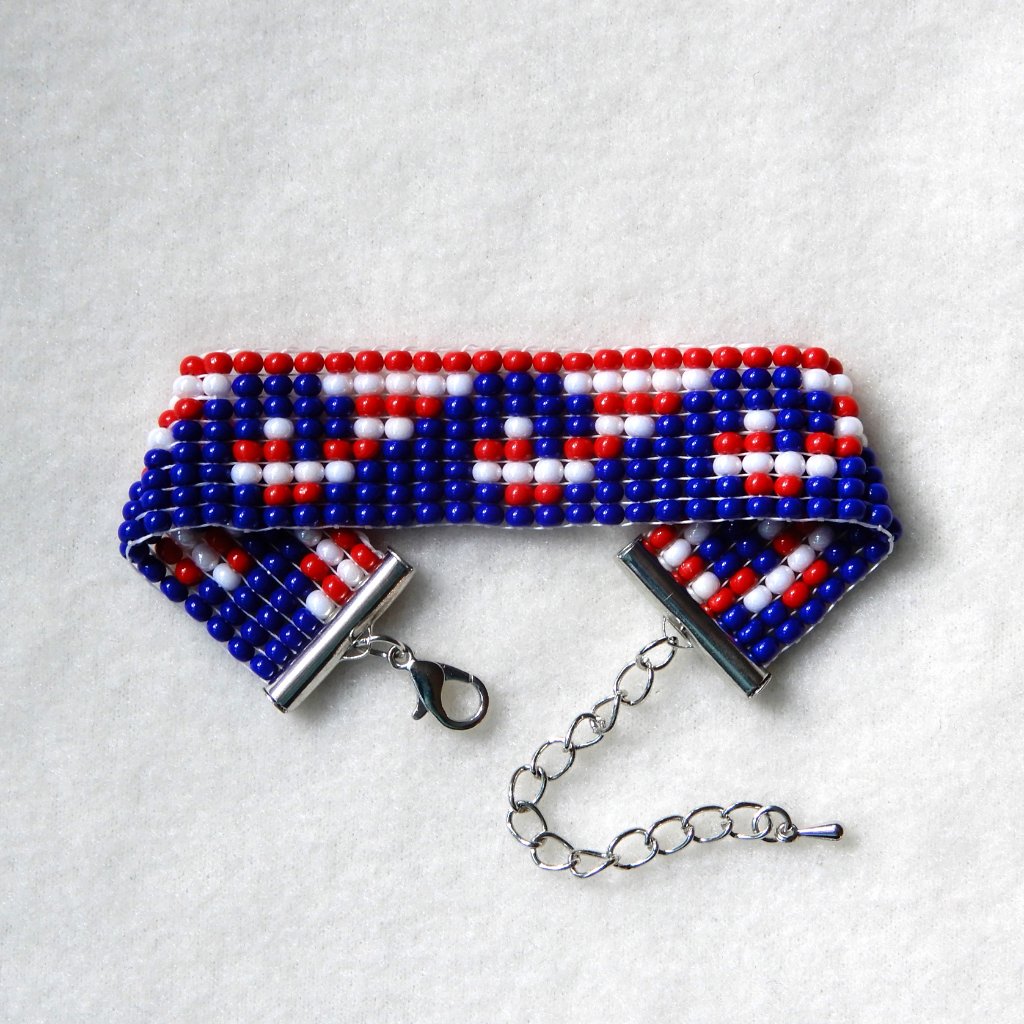 Blue Wave Bead Bracelet, Handmade, Red-White-Blue, 30% To Democratic Party Of Ga